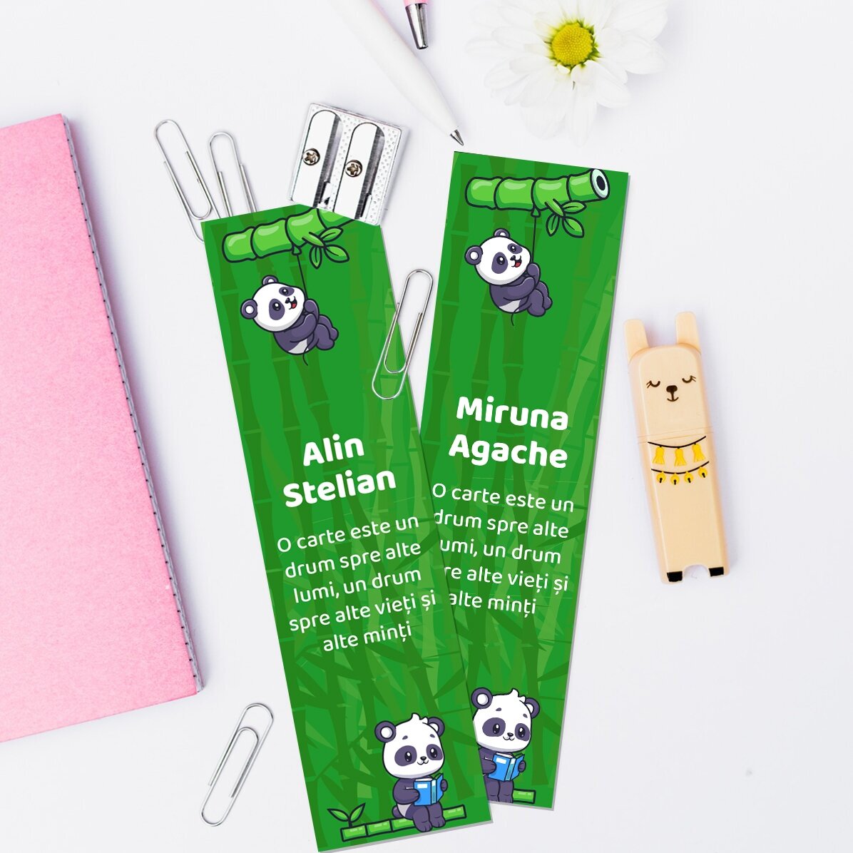 Gepersonaliseerde boekenlegger met tekst - Cute Panda