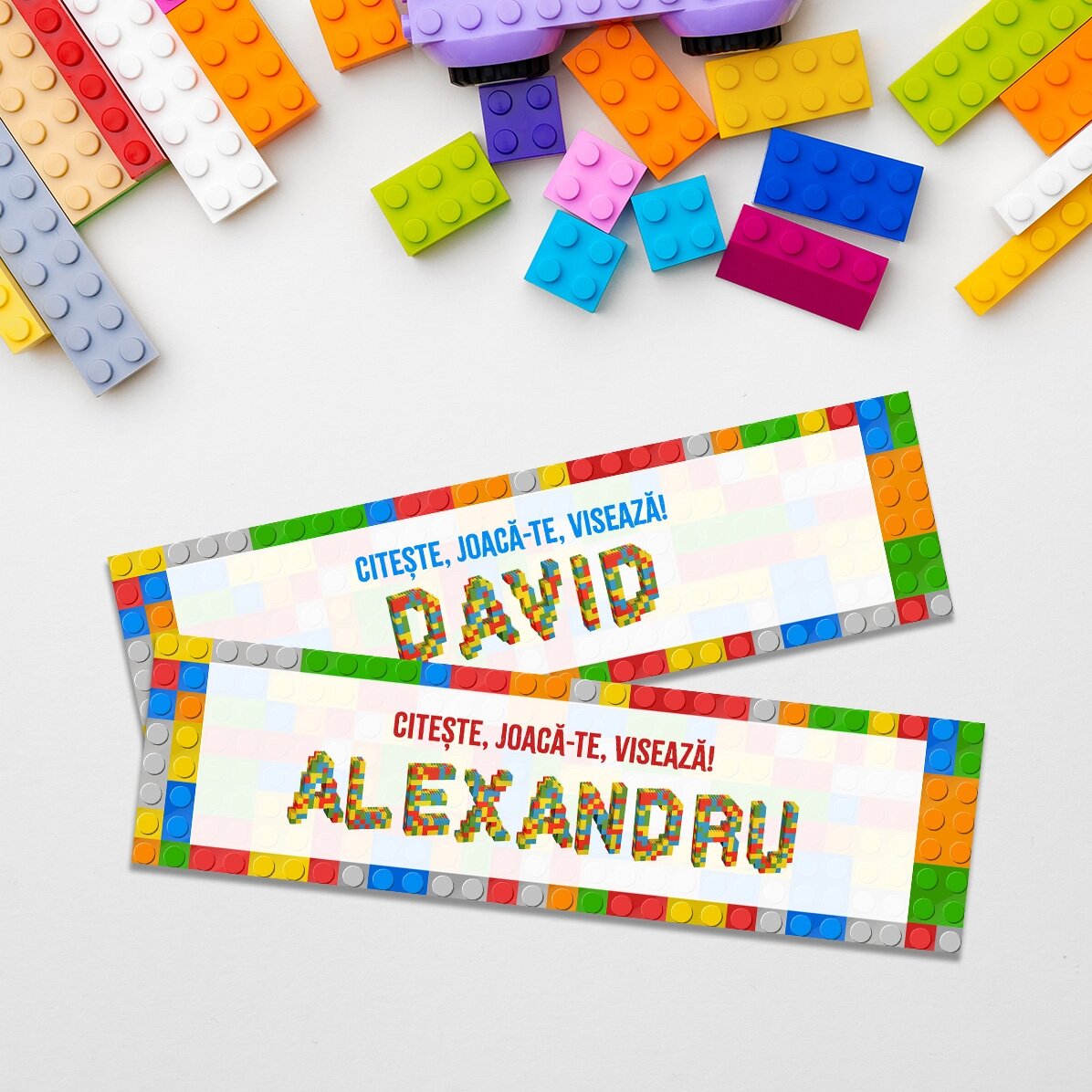 Gepersonaliseerde bladwijzer met tekst - Lego