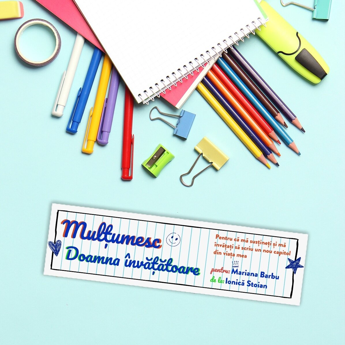 Personalised bookmark with text for teachers - Notebook paper