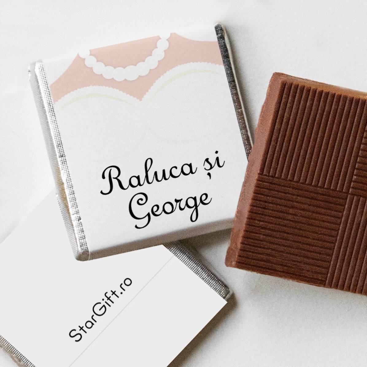 Set of 10 mini chocolates personalised with text - Mr and Mrs