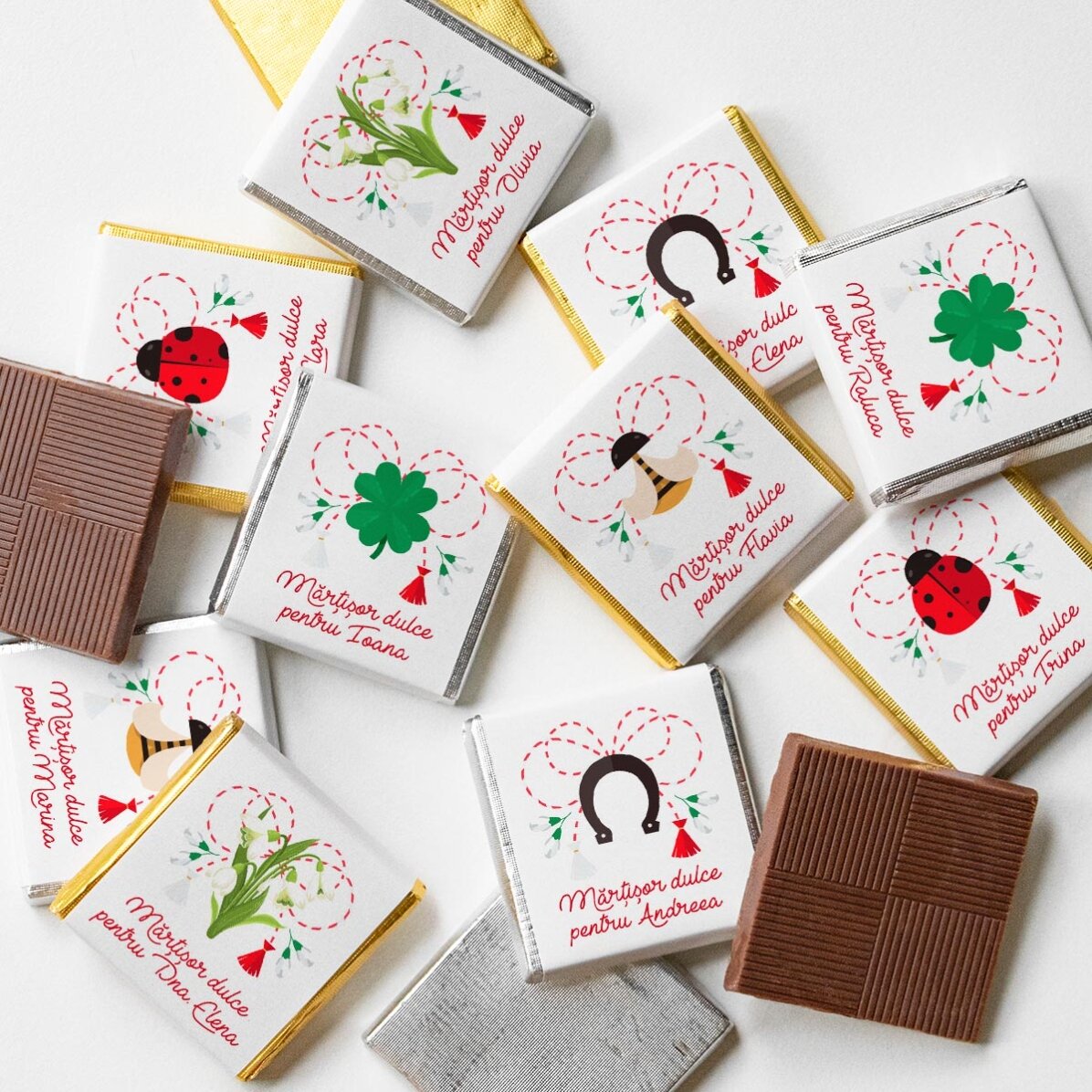 Set van 10 gepersonaliseerde minichocolade met naam