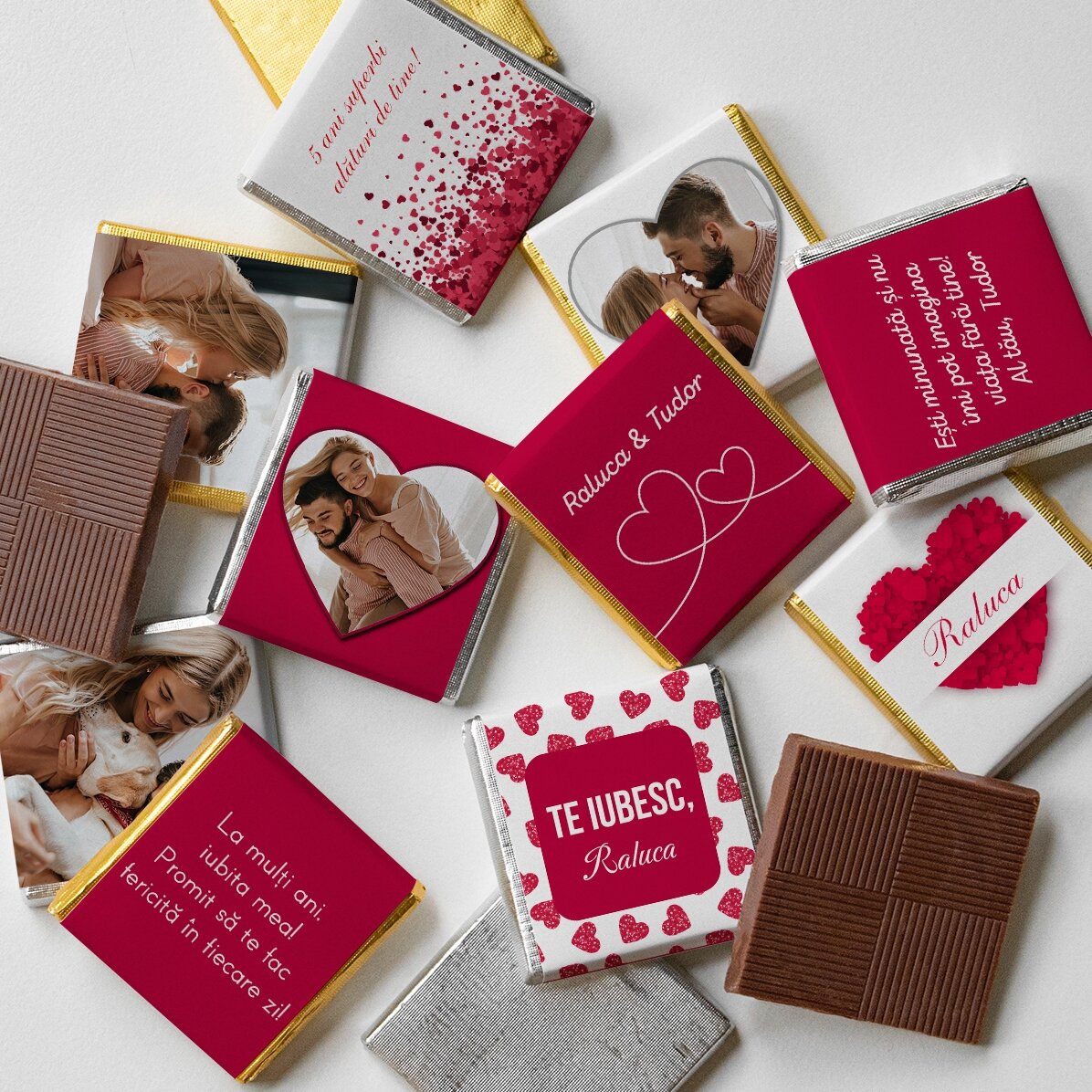 Set of 10 personalised mini chocolates - I love you!