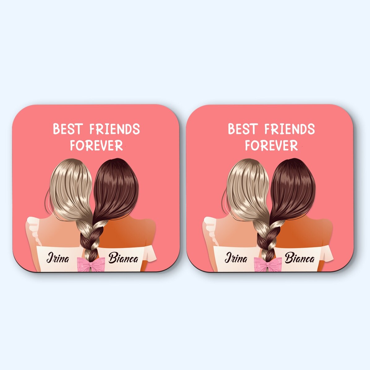 Set van 2 gepersonaliseerde onderzetters met tekst - Best friends
