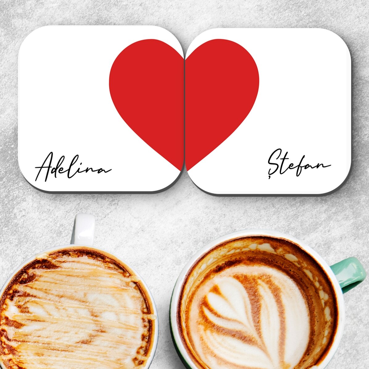 Set of 2 personalised coasters with text - Heart