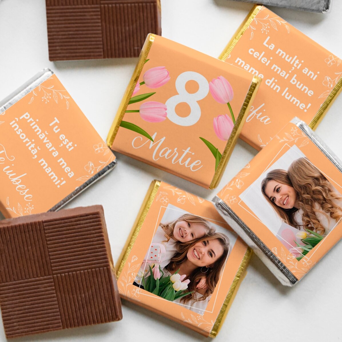 Set van 5 gepersonaliseerde minichocolade met foto’s en tekst - Mama