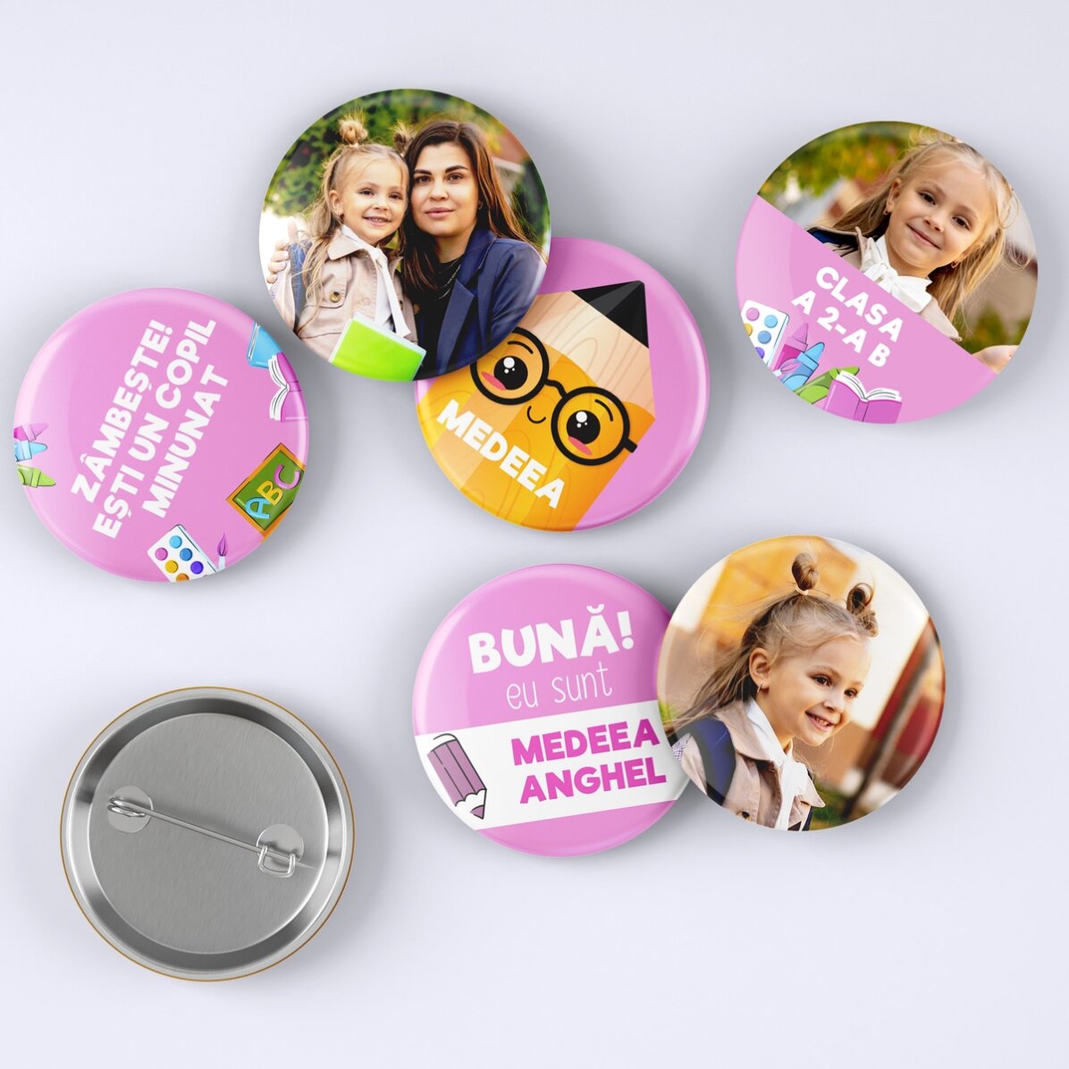 Set van 6 gepersonaliseerde badges met foto
