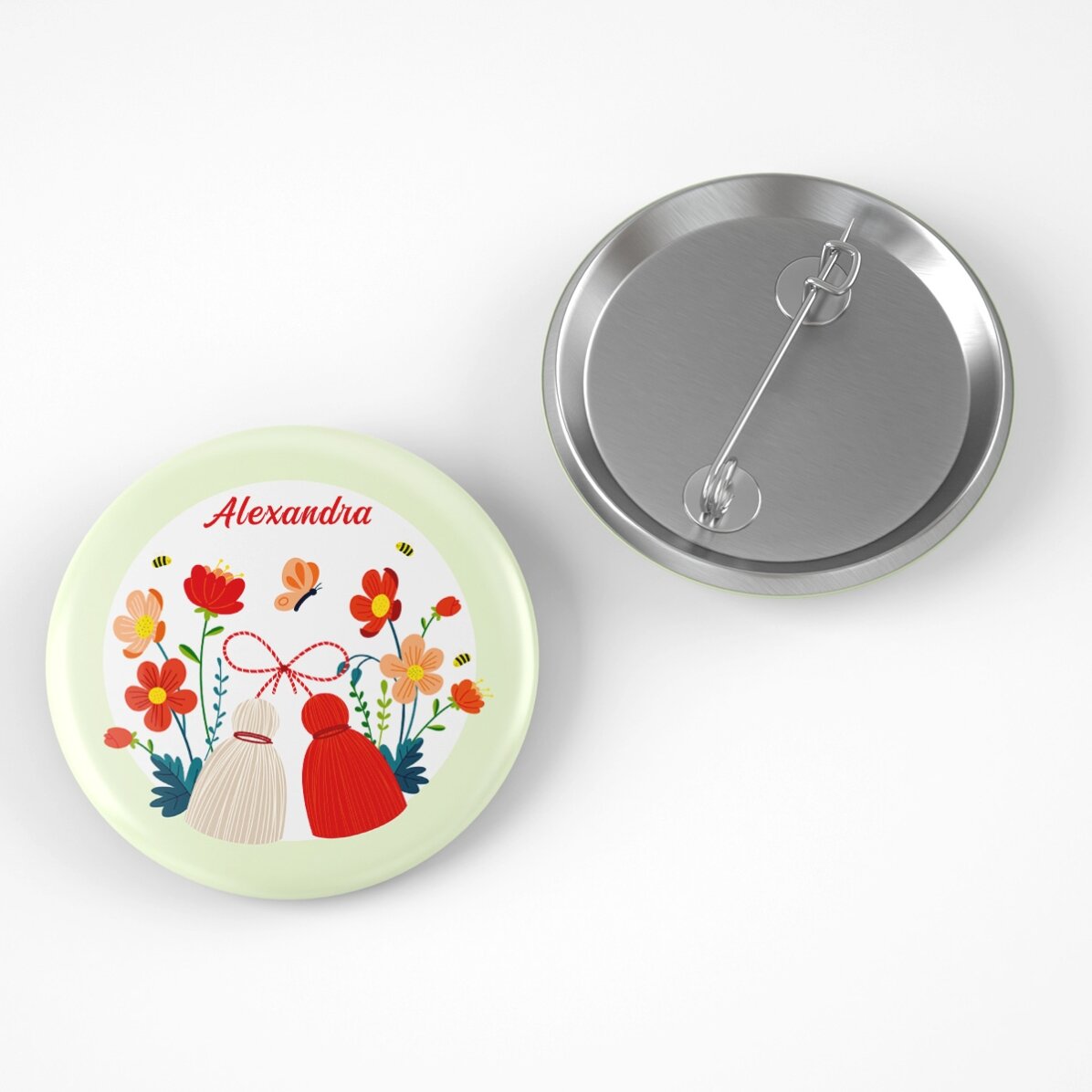 Martisor-cadeauset met minichocolade en een gepersonaliseerd speldje met naam