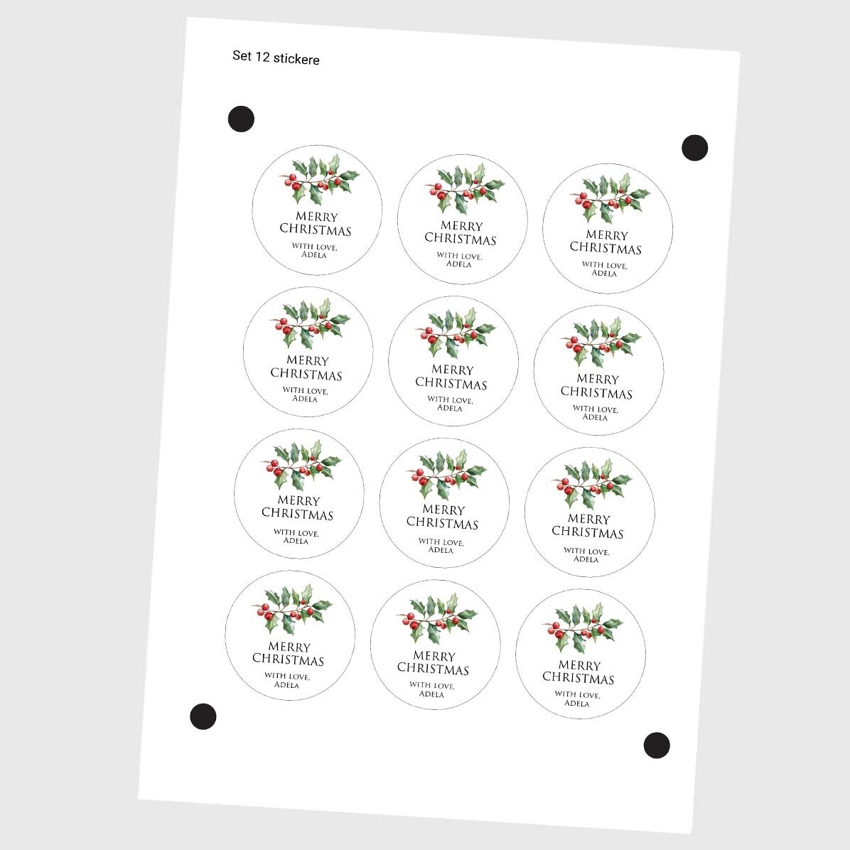 Set of 12 round stickers (self-adhesive labels), diameter 5 cm, customised with message - Christmas