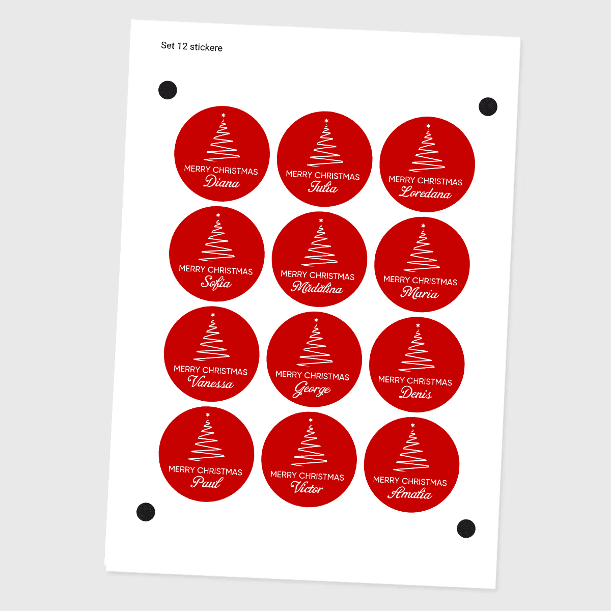 Set of 12 stickers (self-adhesive labels) personalised with message - Christmas
