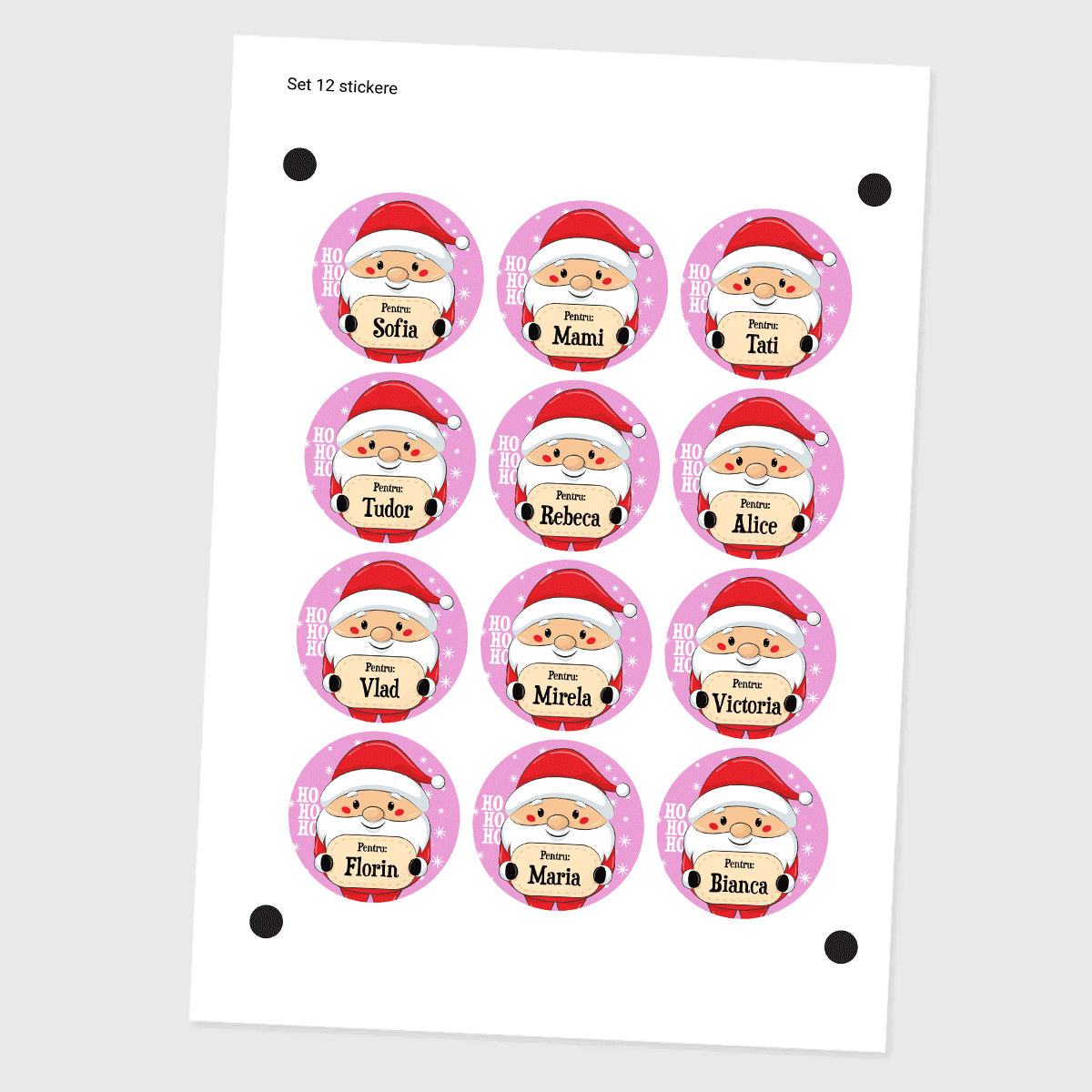 Set van 12 gepersonaliseerde stickers (zelfklevende etiketten) met een boodschap – Van de Kerstman