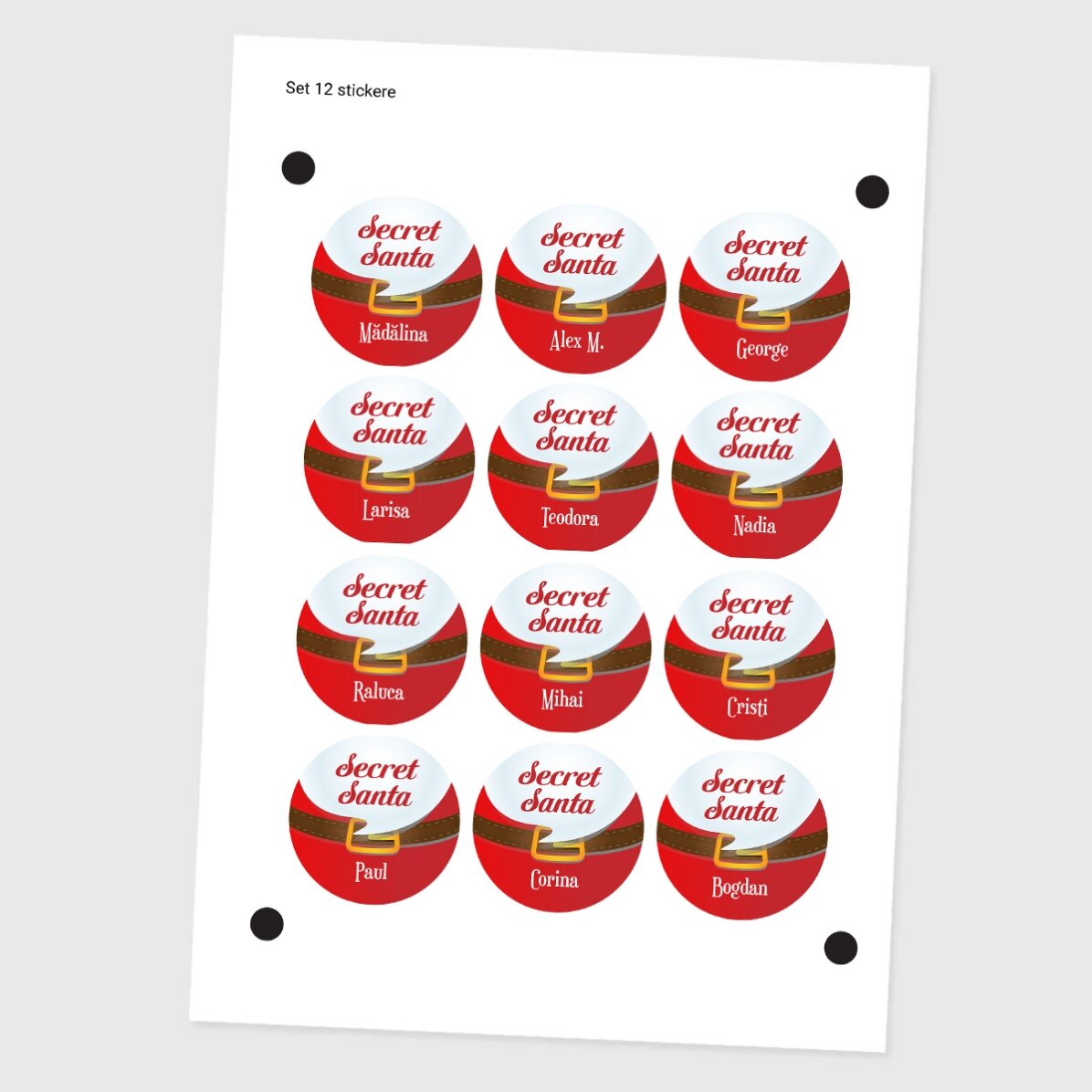 Set van 12 gepersonaliseerde stickers (zelfklevende etiketten) met een boodschap - Secret Santa