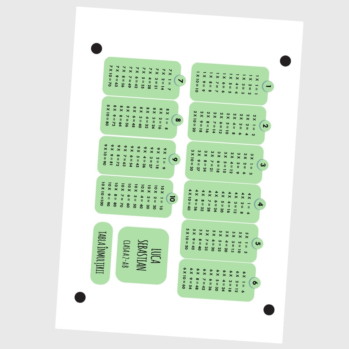 Set van 12 stickers (zelfklevende etiketten) met gepersonaliseerde tekst en de tafel van vermenigvul