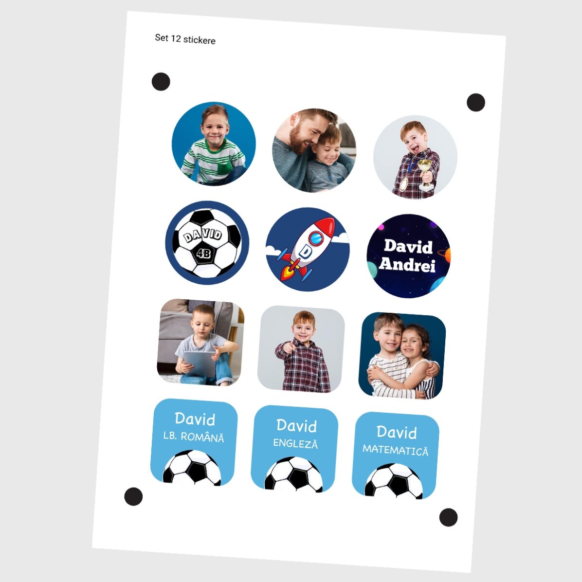 Set van 12 gepersonaliseerde stickers (zelfklevende etiketten) voor school - Jongens