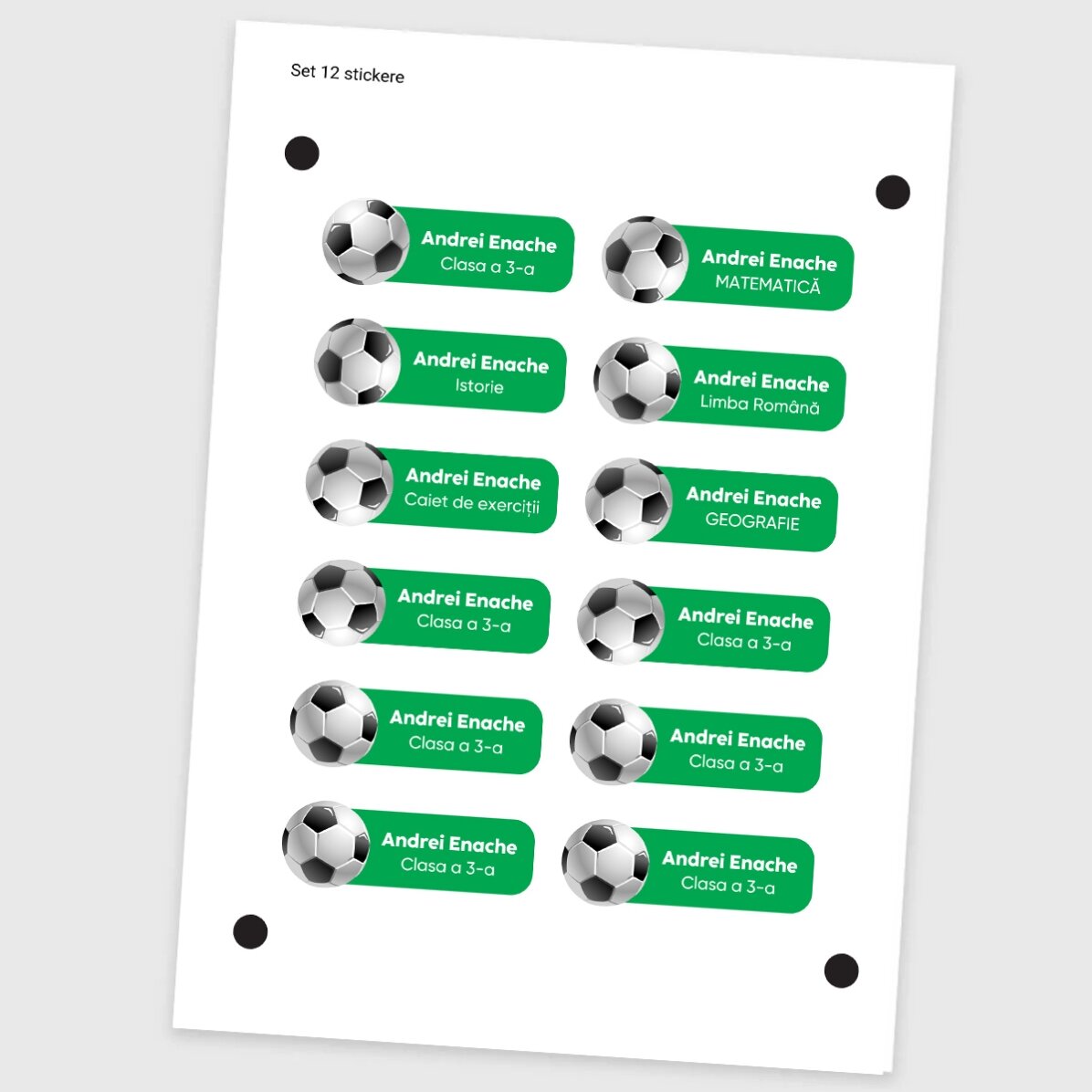 Set van 12 gepersonaliseerde stickers (zelfklevende etiketten) voor school - Sport