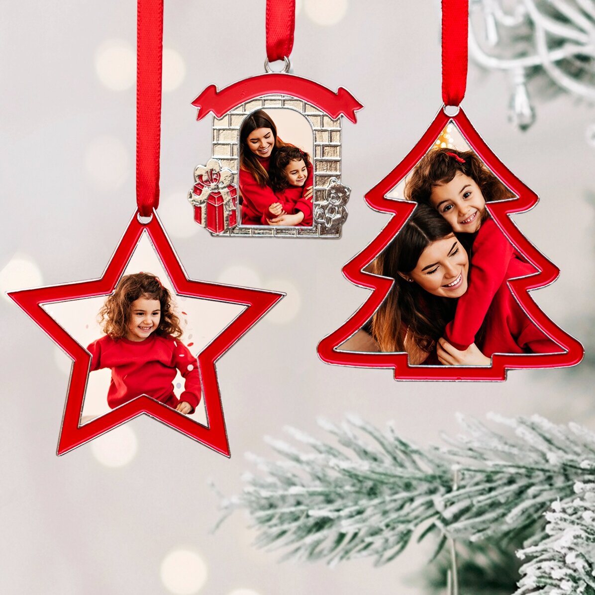 Set of 3 personalised Christmas tree decorations with photo
