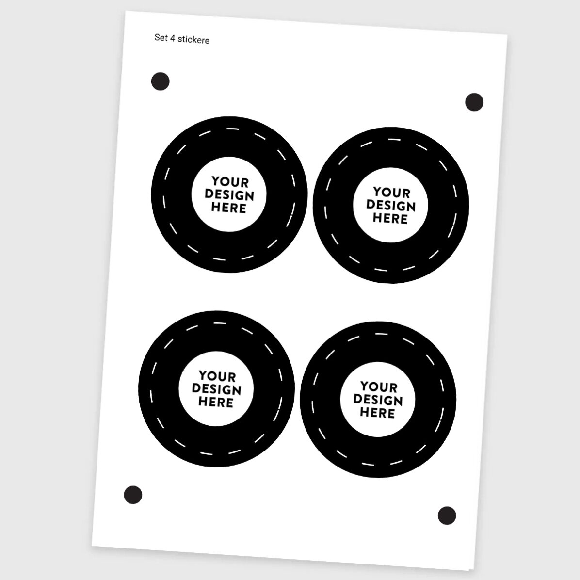Set van 4 ronde stickers (zelfklevende etiketten) met een diameter van 8,5 cm, gepersonaliseerd met 