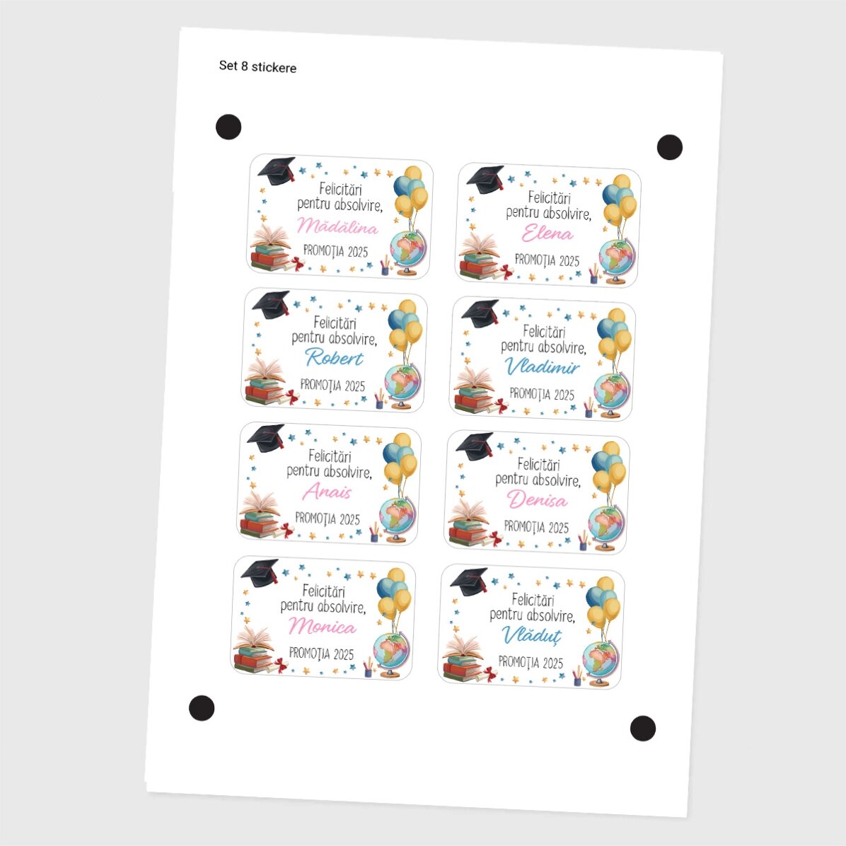 Set van 8 gepersonaliseerde stickers (zelfklevende etiketten) met een boodschap - Afstuderen