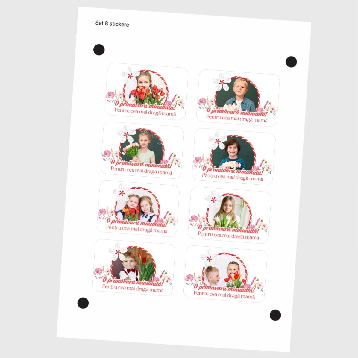 Set van 8 stickers (zelfklevende etiketten) met foto’s en een persoonlijke boodschap