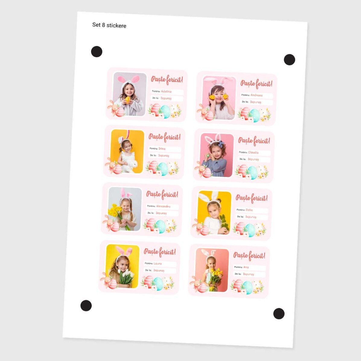 Set van 8 stickers (zelfklevende etiketten) met foto