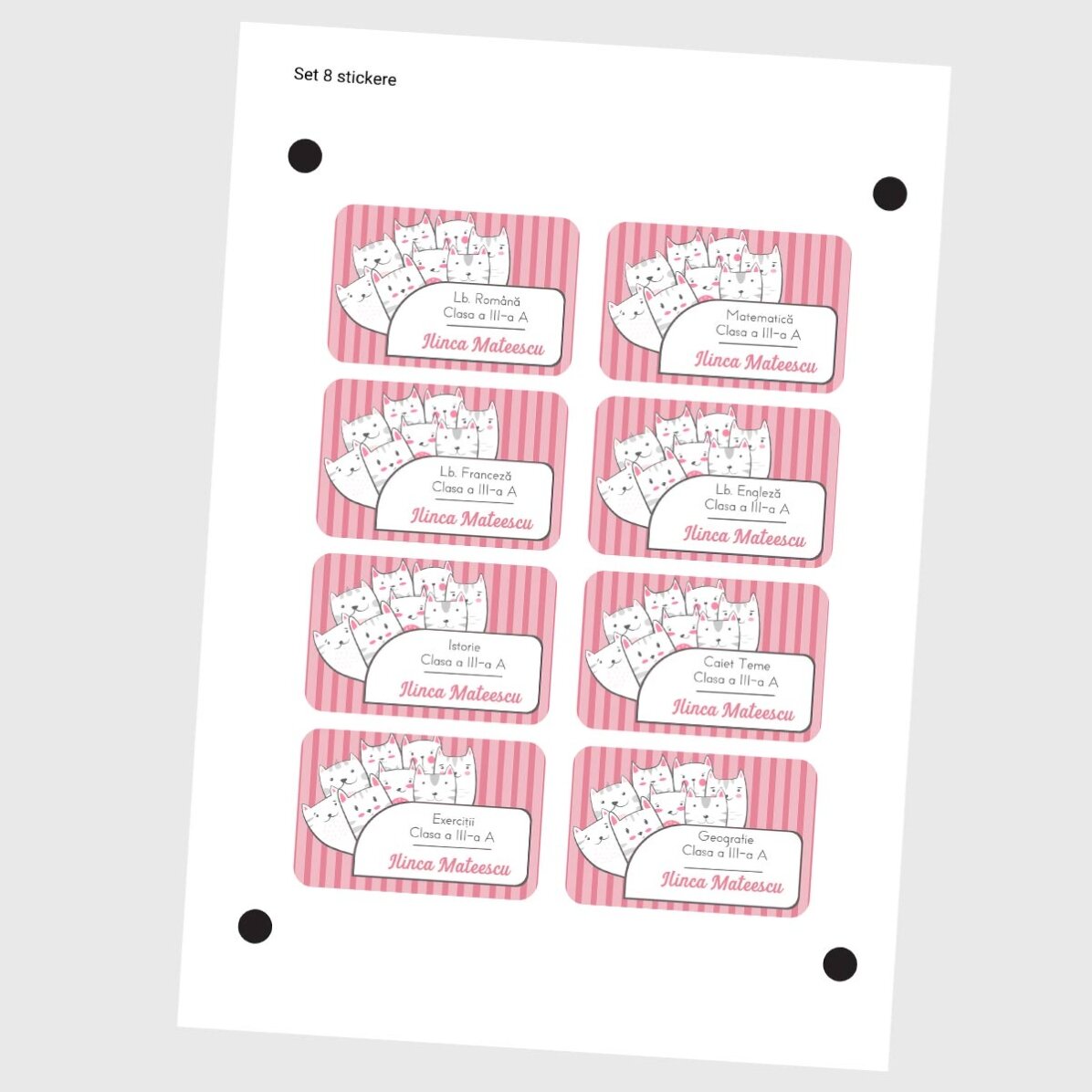 Set of 8 stickers (self-adhesive labels) personalised with text - Kitty