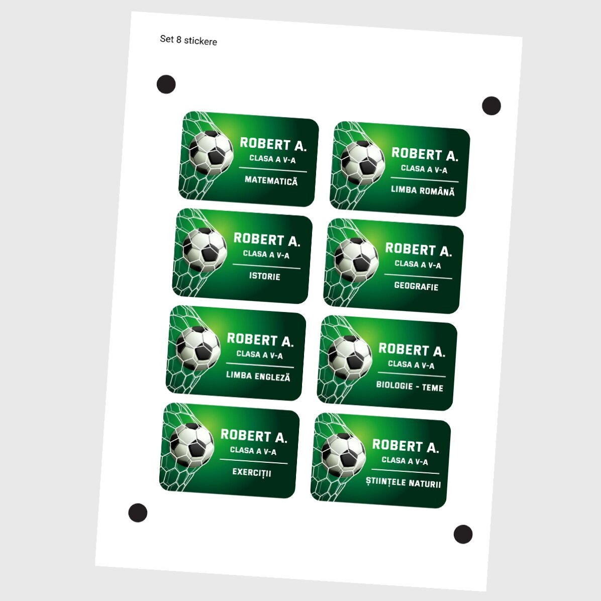 Set of 8 customised stickers (self-adhesive labels) for school - Football