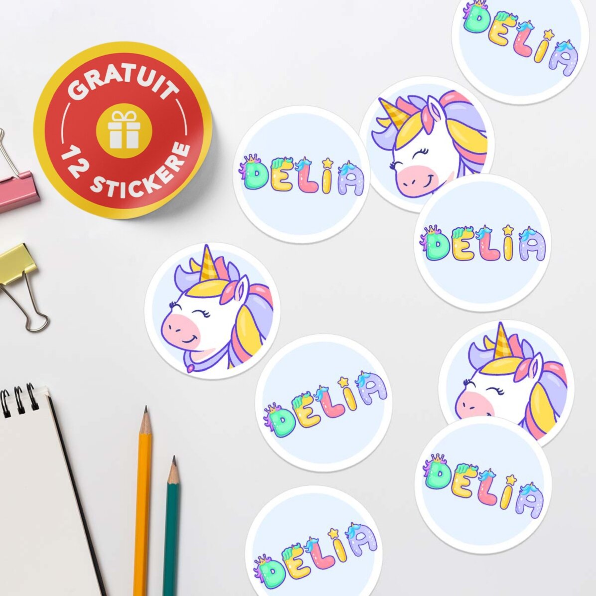 Gepersonaliseerde set voor de kleuterschool of basisschool – Eenhoorn