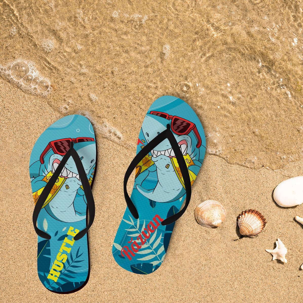 Personalised flip-flops with text - Shark