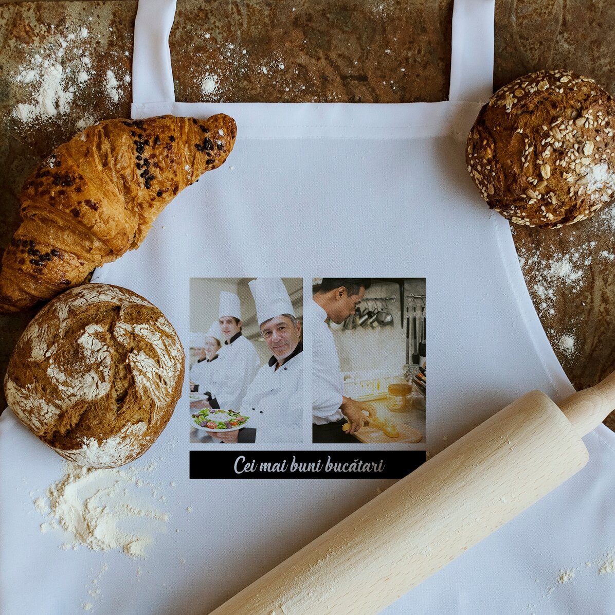 Personalised apron with two photos and text