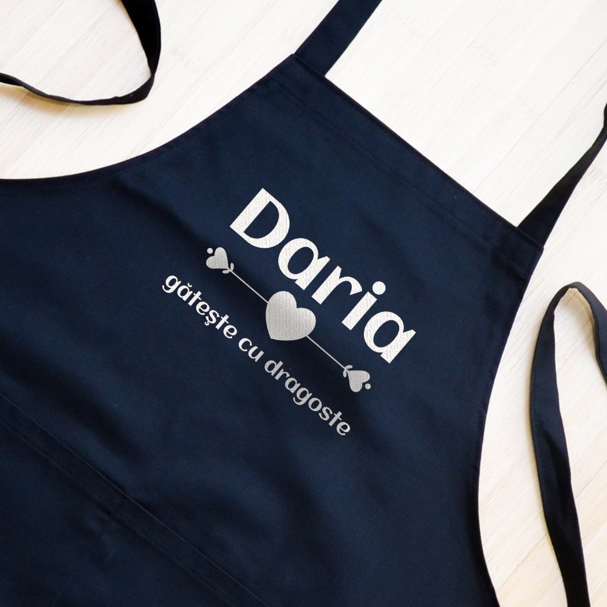 Personalised apron with text - We cook with love