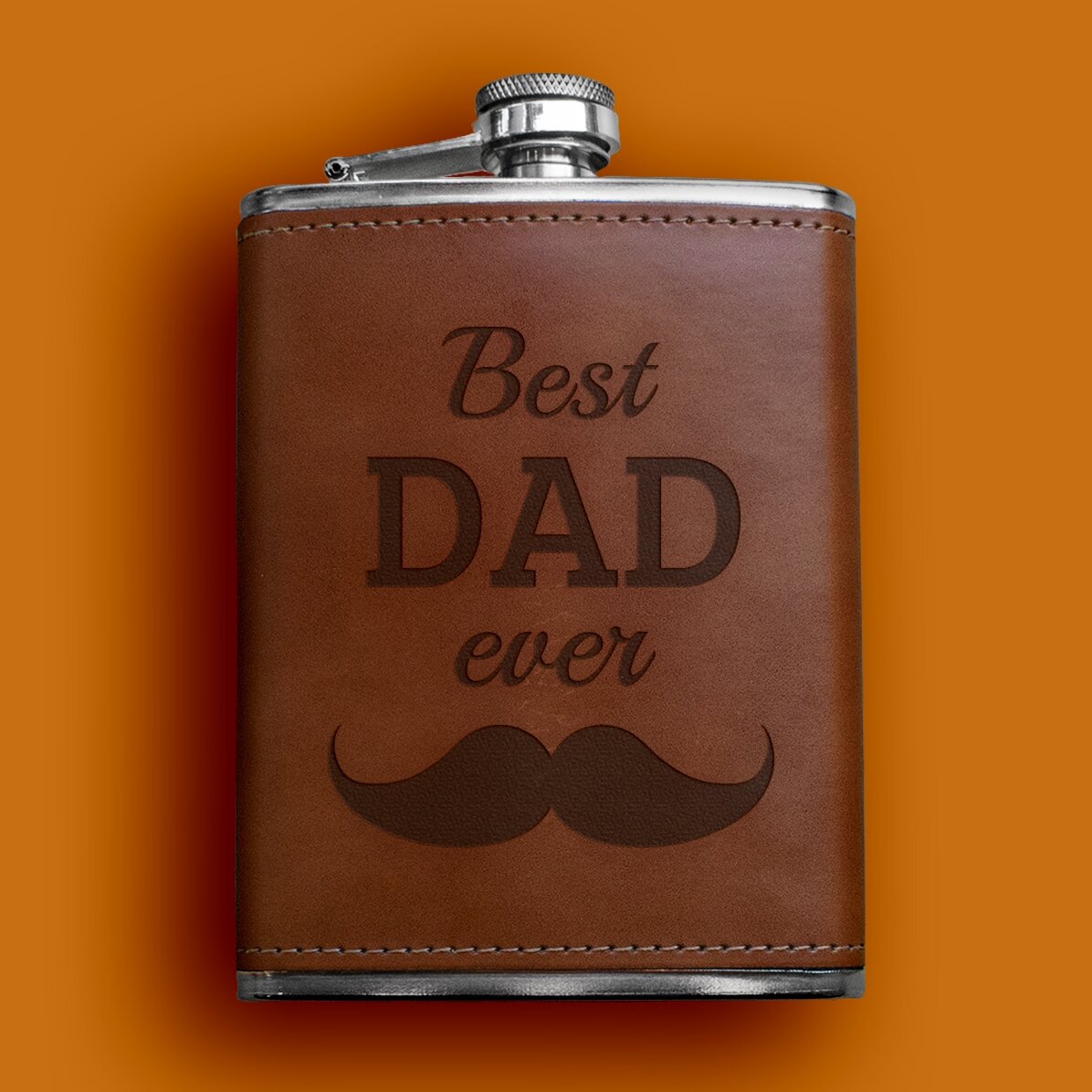 Gepersonaliseerde zakfles met lederen hoes - Best DAD