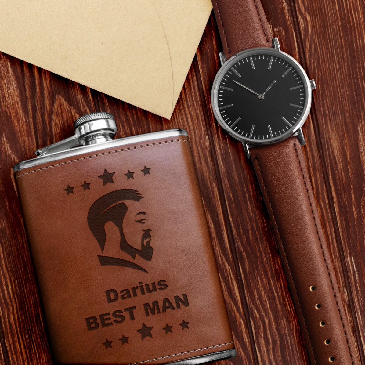 Personalised leather-covered hip flask - Best man
