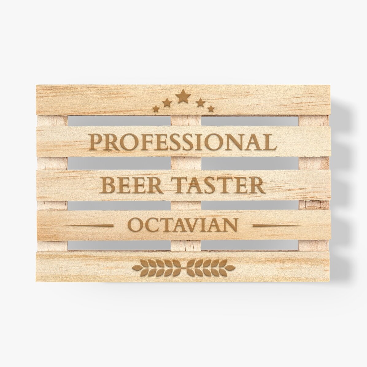 Bekerhouder in de vorm van een pallet, gepersonaliseerd met tekst - Bierproever
