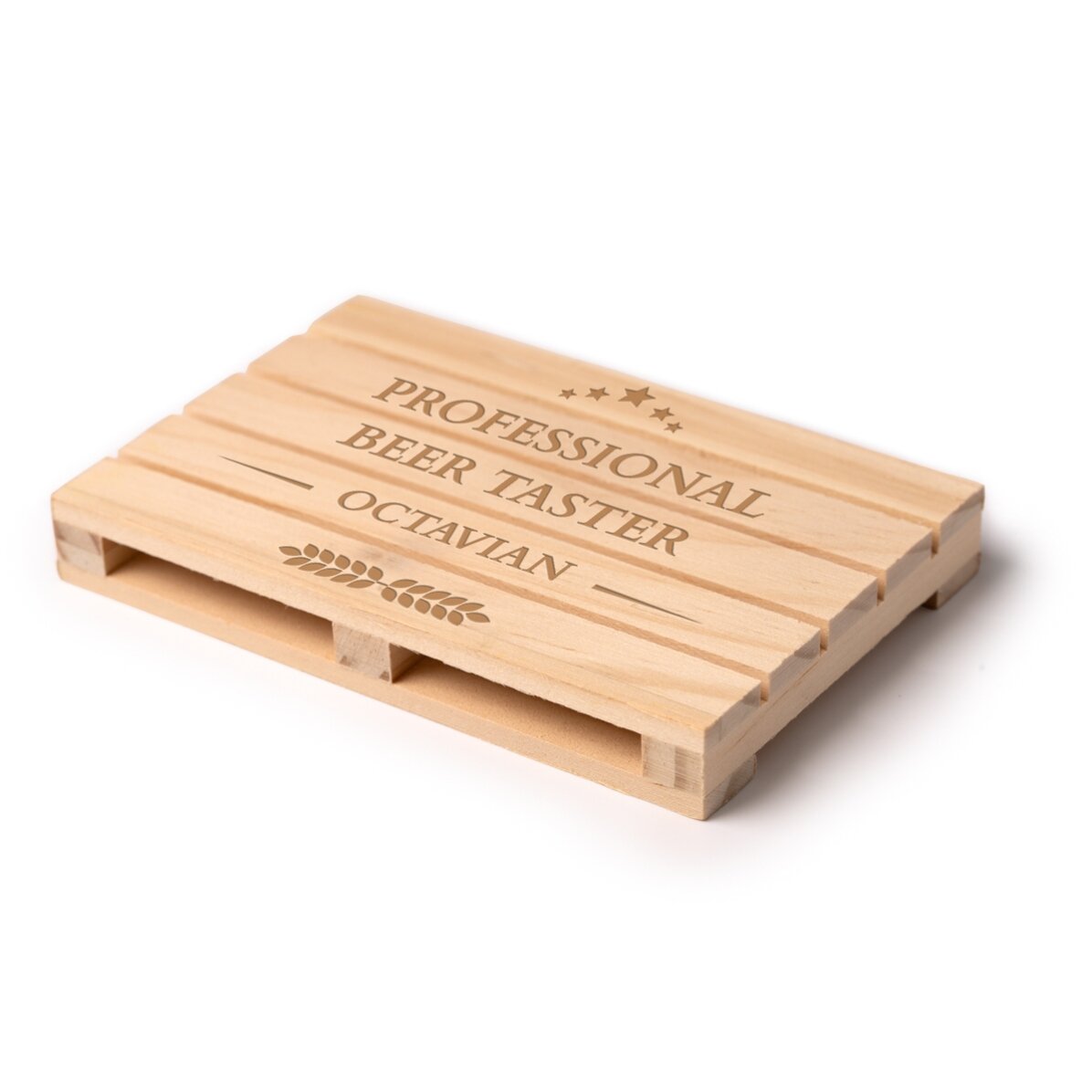 Bekerhouder in de vorm van een pallet, gepersonaliseerd met tekst - Bierproever