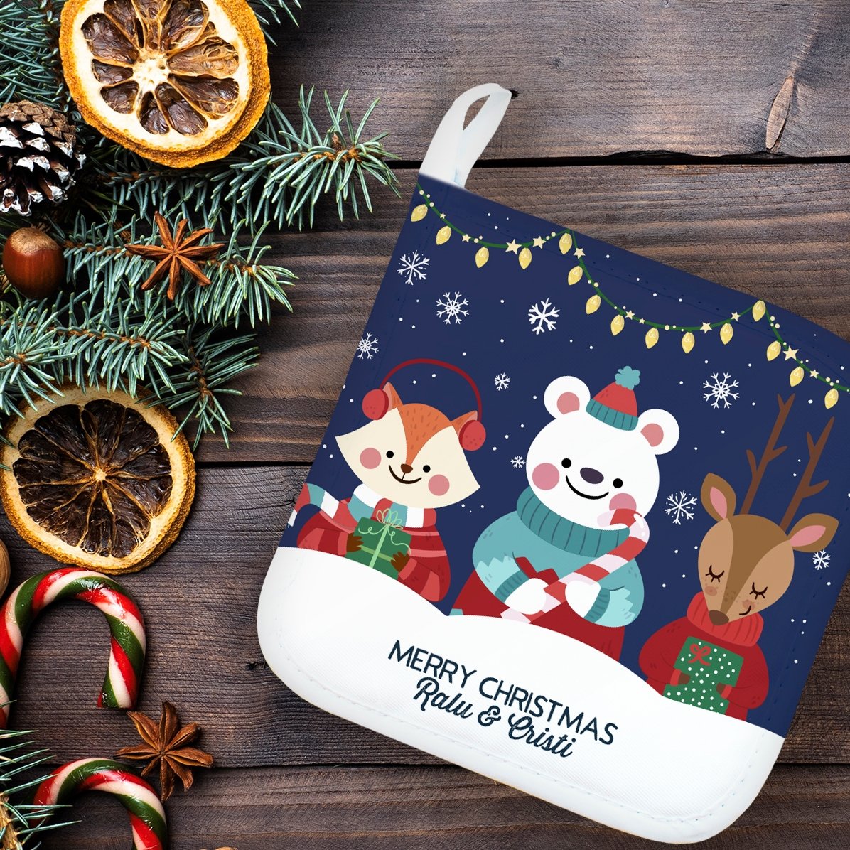 Personalised hot pot holder with text - Christmas Night
