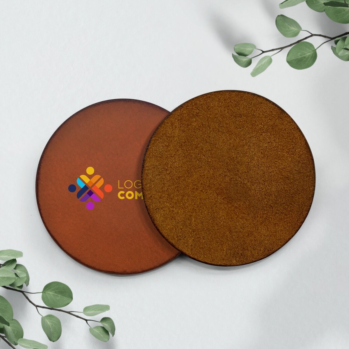 Customised coloured leather cup holder with logo