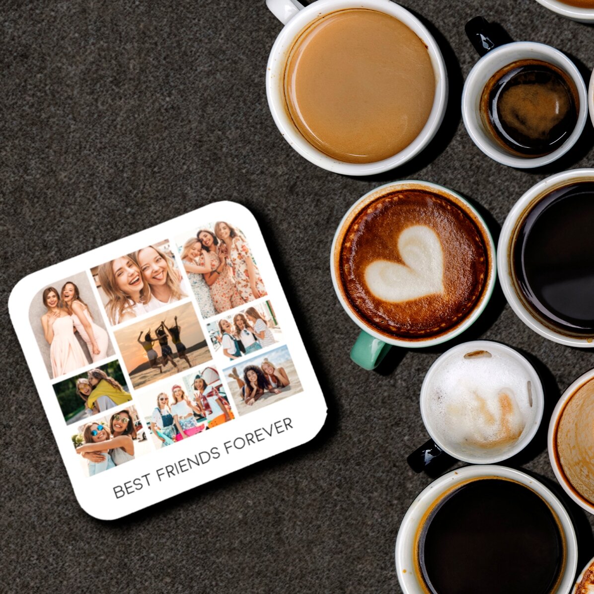 Gepersonaliseerde bierglashouder met een collage van foto’s en tekst