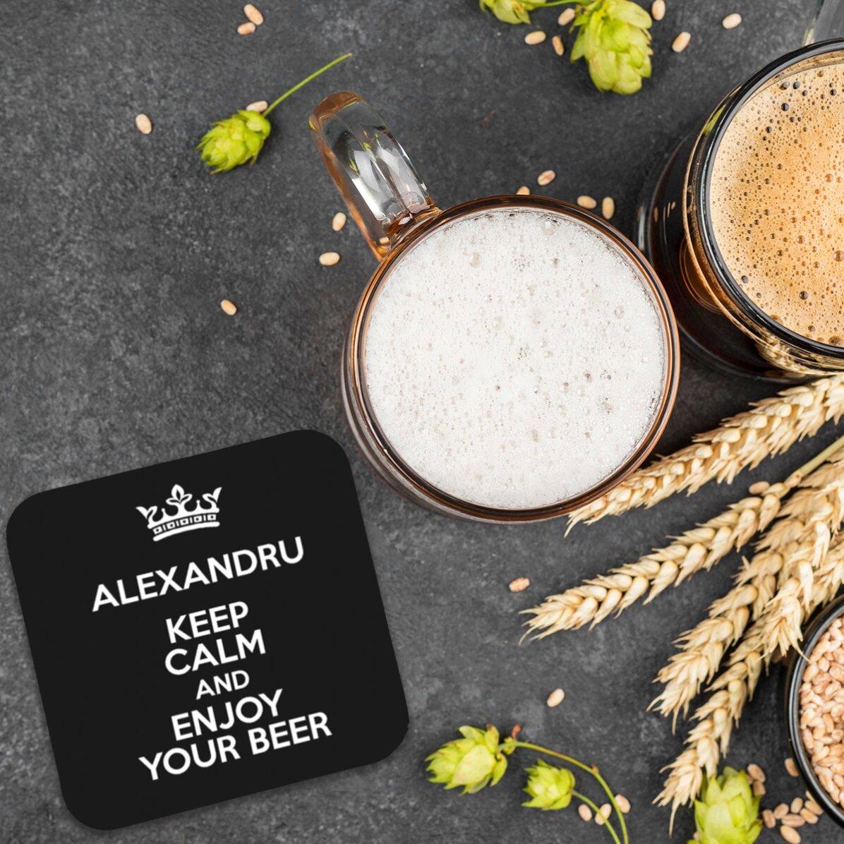 Glashouder met gepersonaliseerde tekst - Keep Calm Black