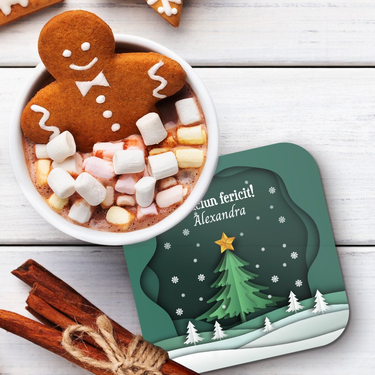 Gepersonaliseerde glashouder met tekst - Kersttafereel
