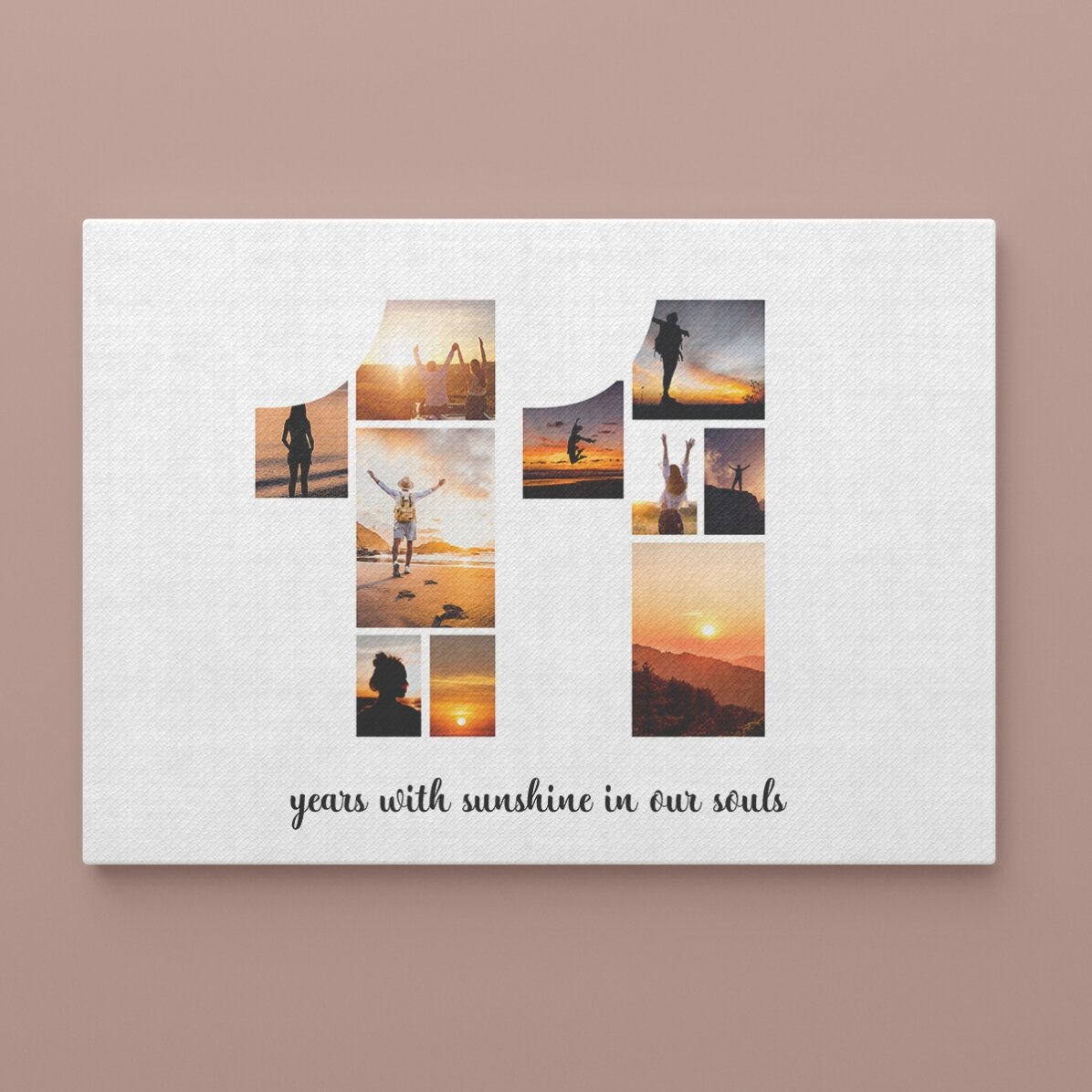 Personalised landscape canvas with 10 photos, model number 11 and text message