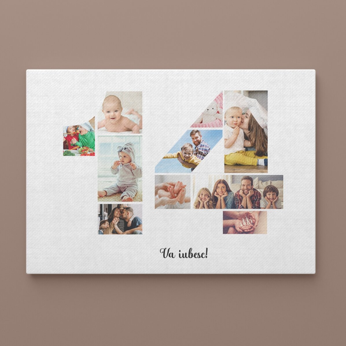 Personalised landscape canvas with 10 photos, model number 14, and text message