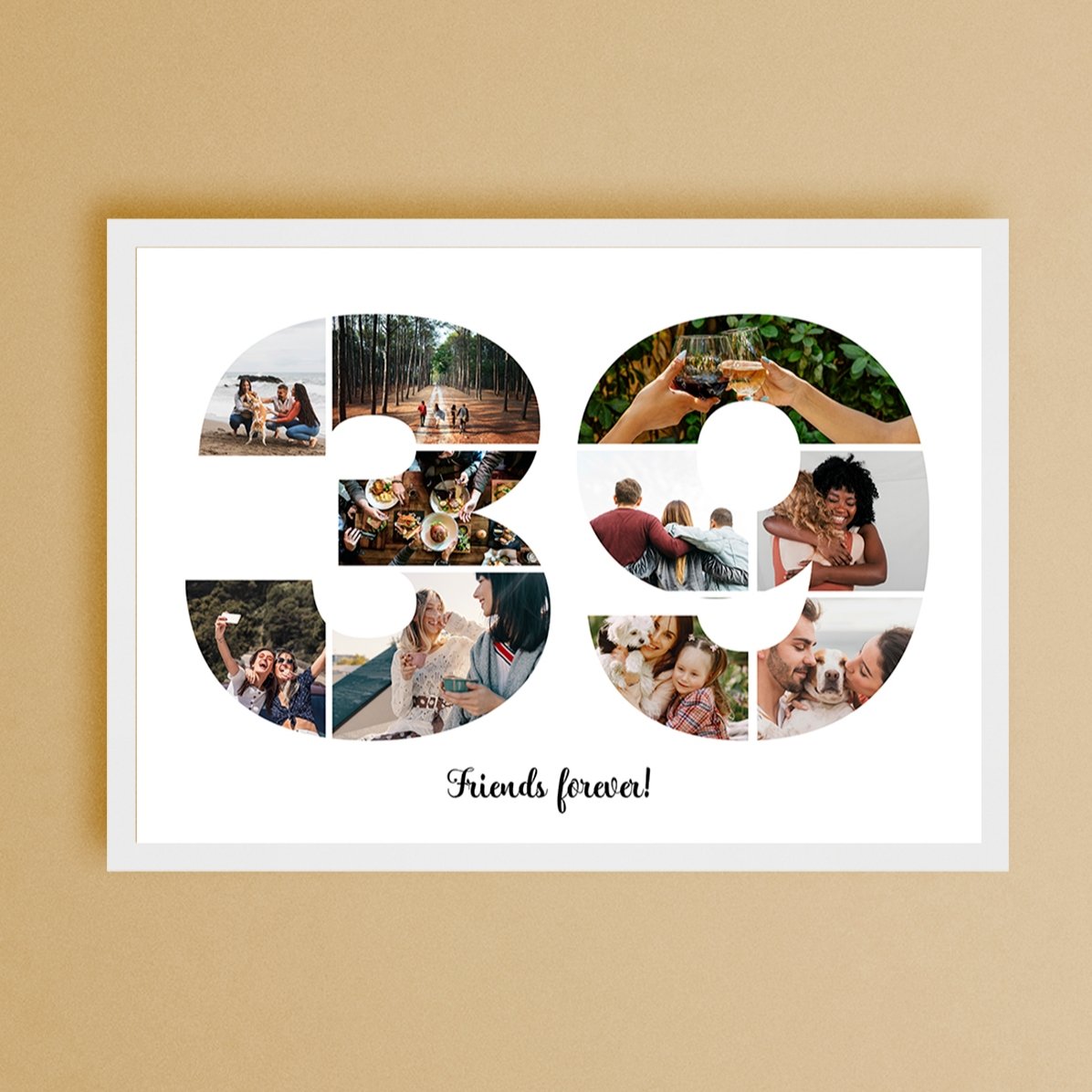 Gepersonaliseerd landschapsschilderij met 10 foto’s, model nummer 39 en tekstbericht