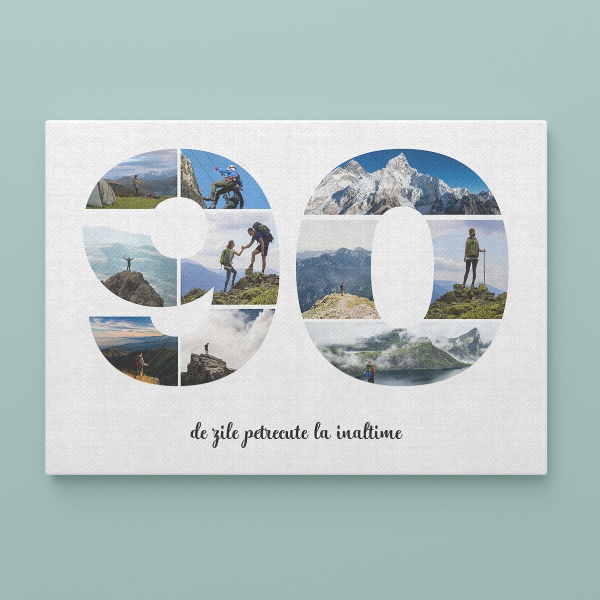 Gepersonaliseerd landschapsschilderij met 10 foto’s, model nummer 90 en tekstbericht