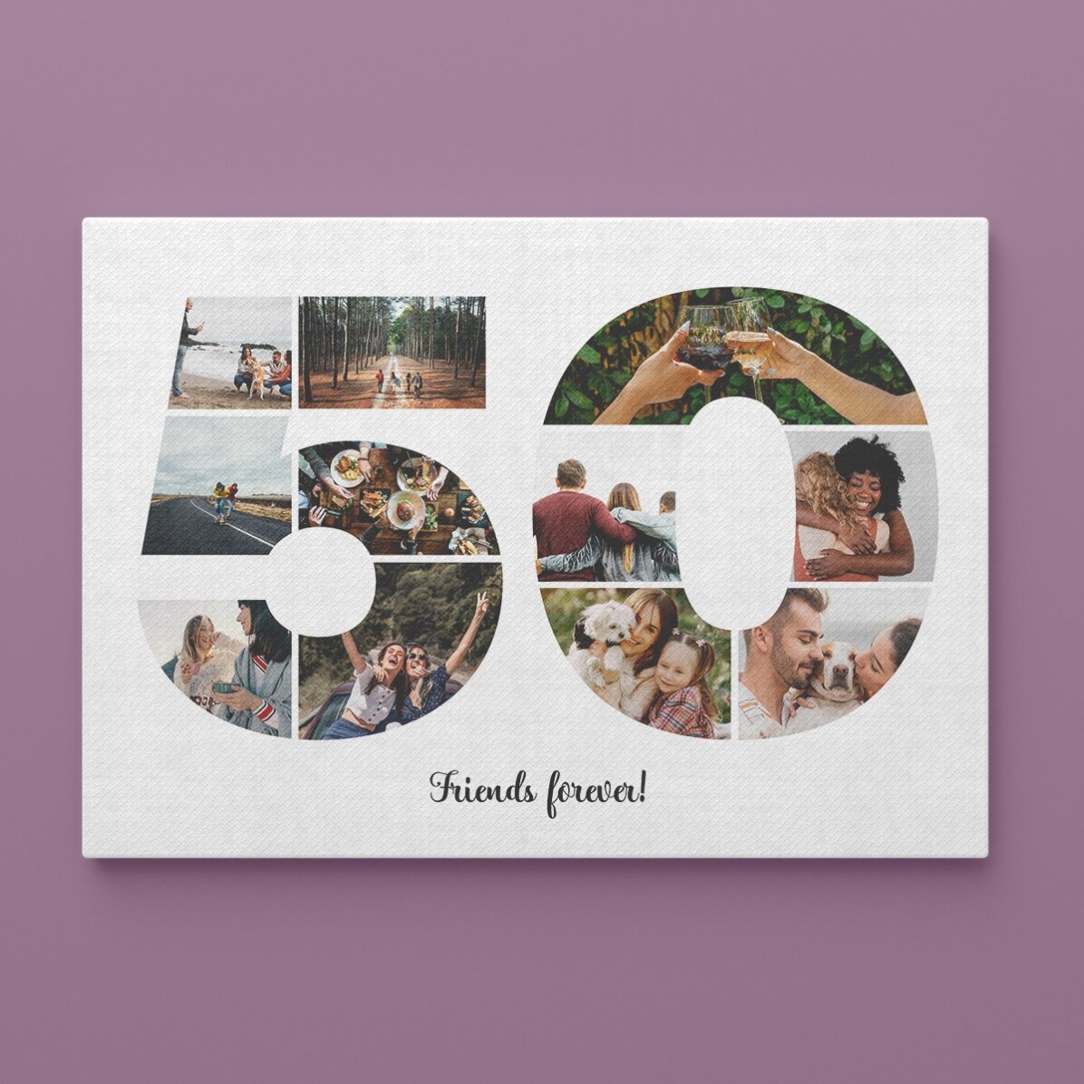 Gepersonaliseerd landschapsschilderij met 11 foto’s, model nummer 50 en tekstbericht
