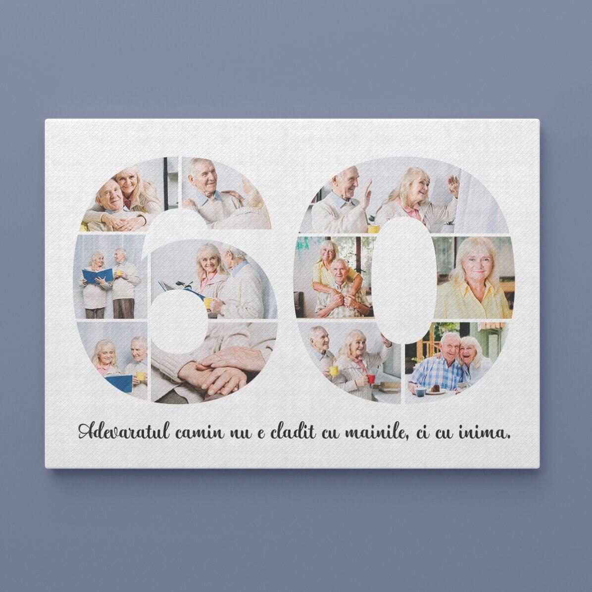 Gepersonaliseerd landschapsschilderij met 11 foto’s, model nummer 60 en tekstboodschap