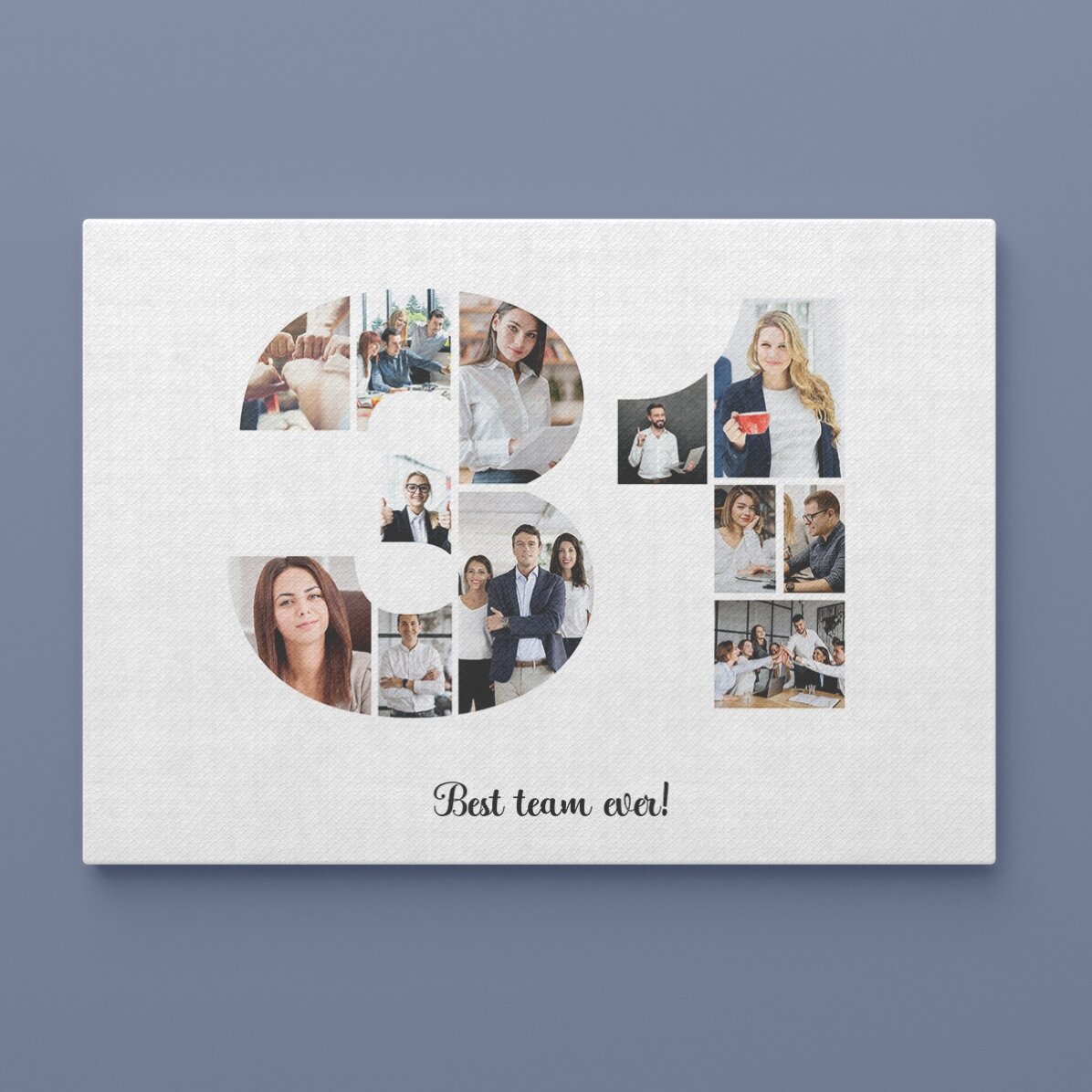 Personalised landscape canvas with 12 photos, model number 31, and text message