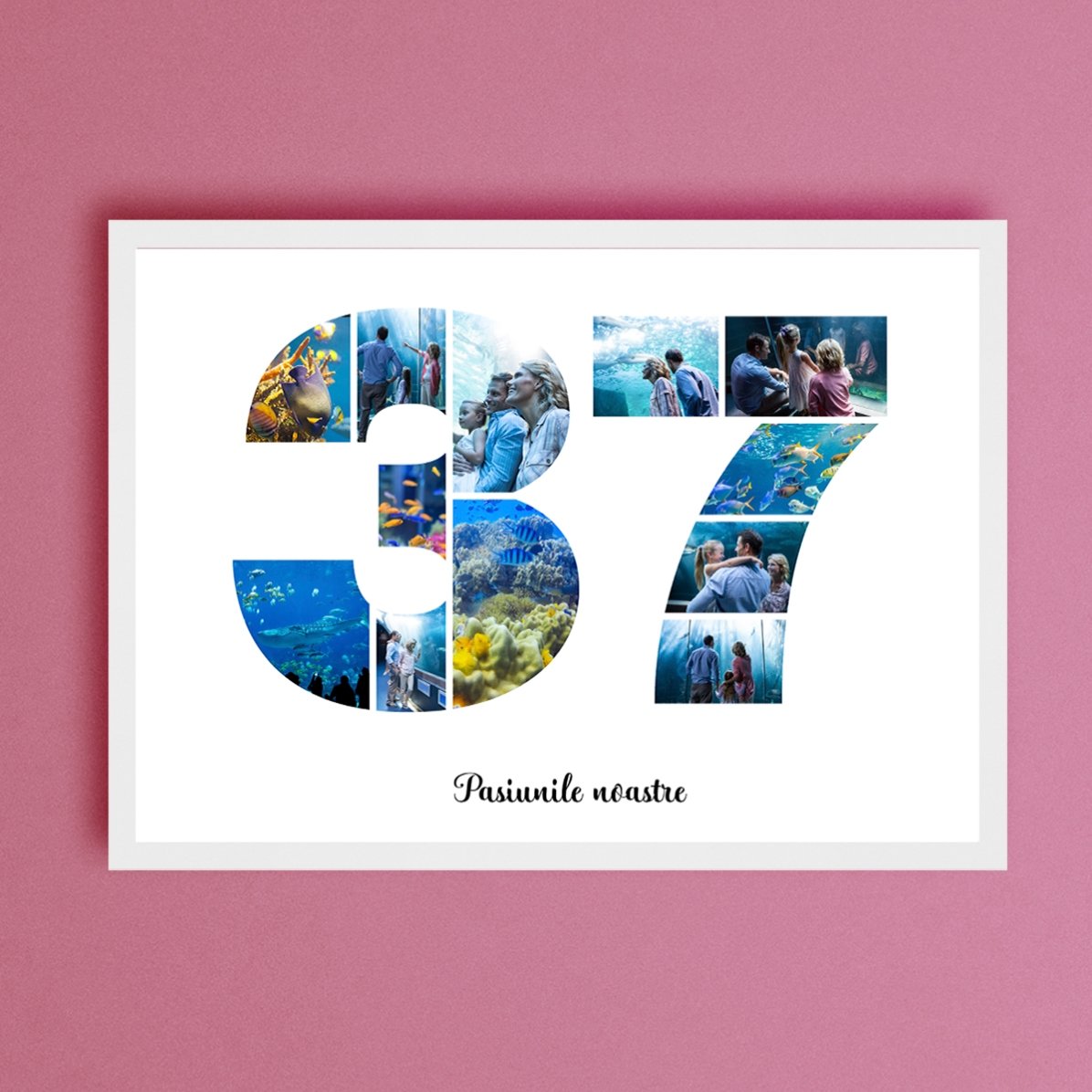 Gepersonaliseerd landschapsschilderij met 12 foto’s, model nummer 37 en tekstbericht