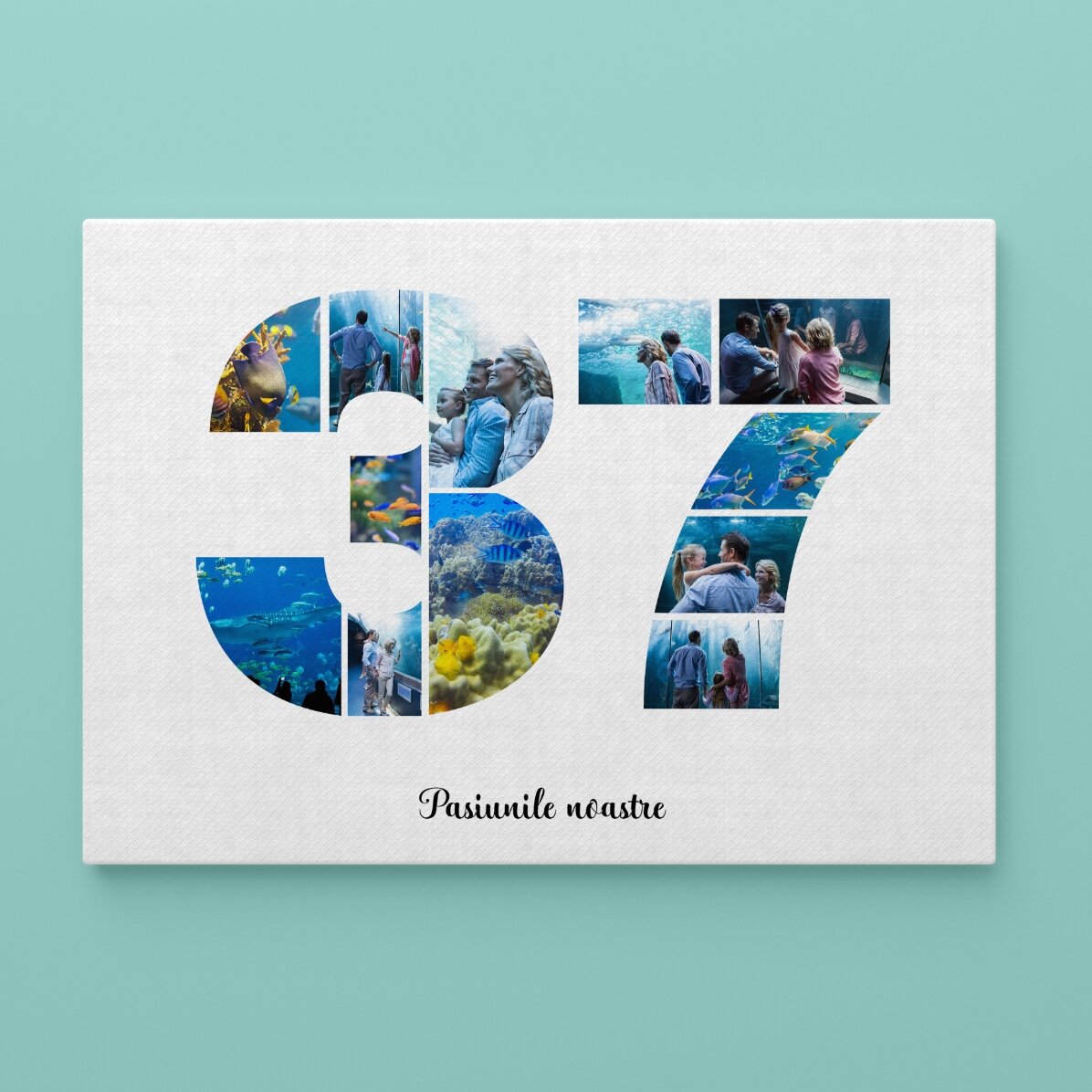 Gepersonaliseerd landschapsschilderij met 12 foto’s, model nummer 37 en tekstbericht