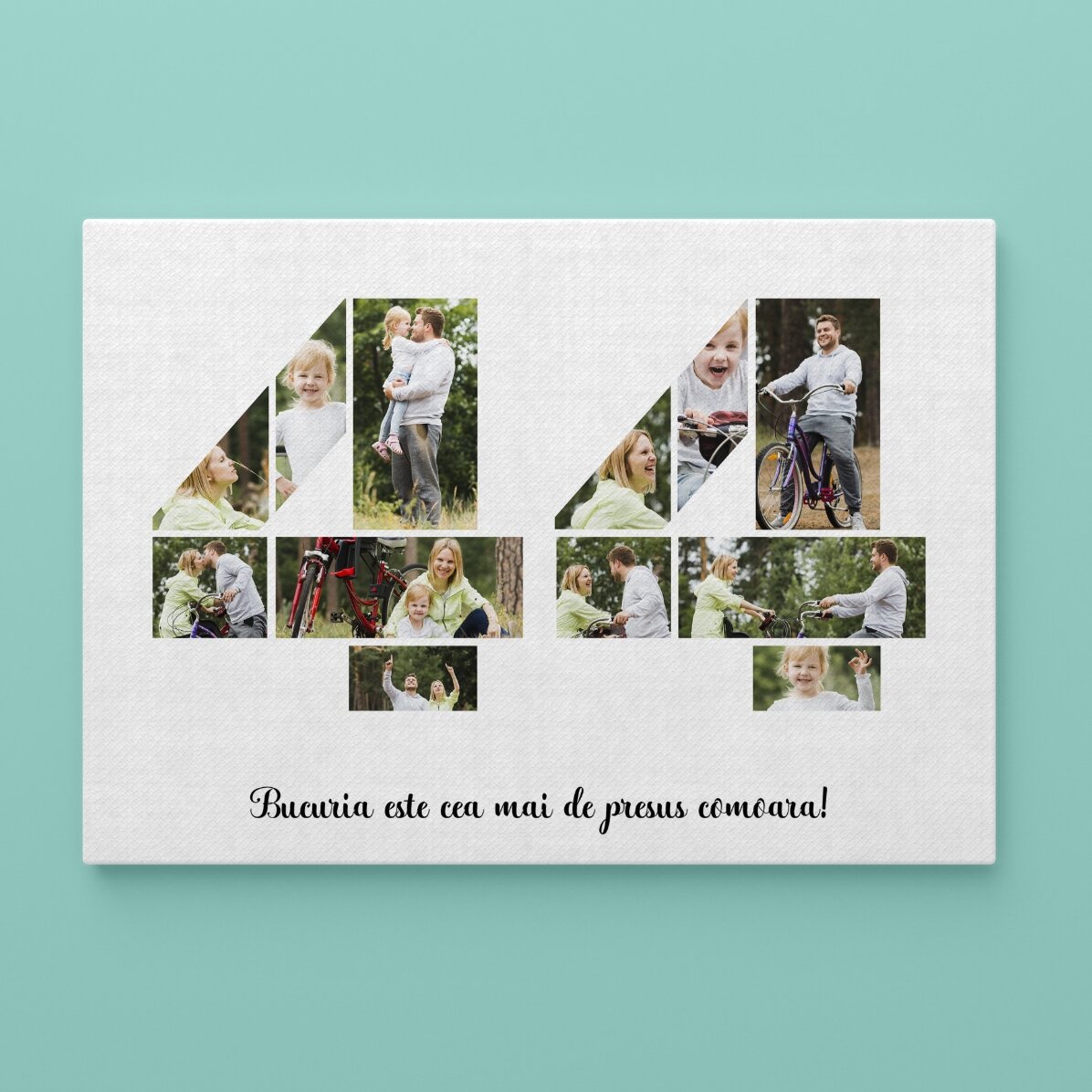 Gepersonaliseerd landschapsschilderij met 12 foto’s, model nummer 44 en tekstbericht