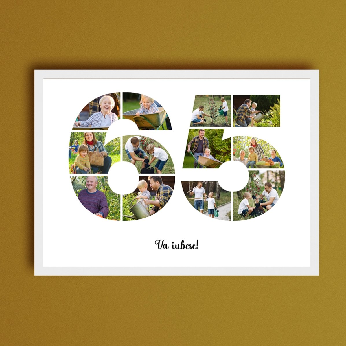 Gepersonaliseerd landschapsschilderij met 12 foto’s, model nr. 65 en tekstbericht