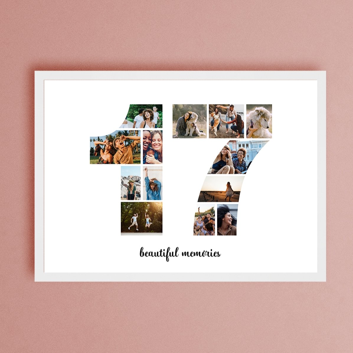 Personalised landscape canvas with 13 photos, model number 17 and text message
